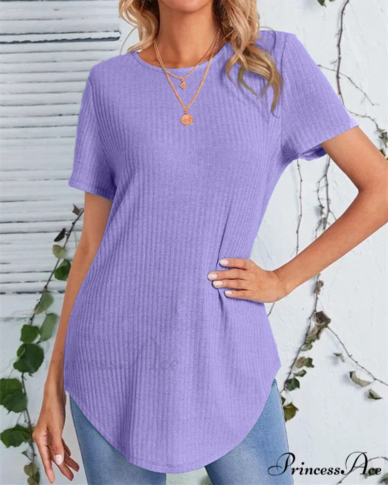 Color Casual Solid - T-Shirt Back Single-Breasted Purple / S