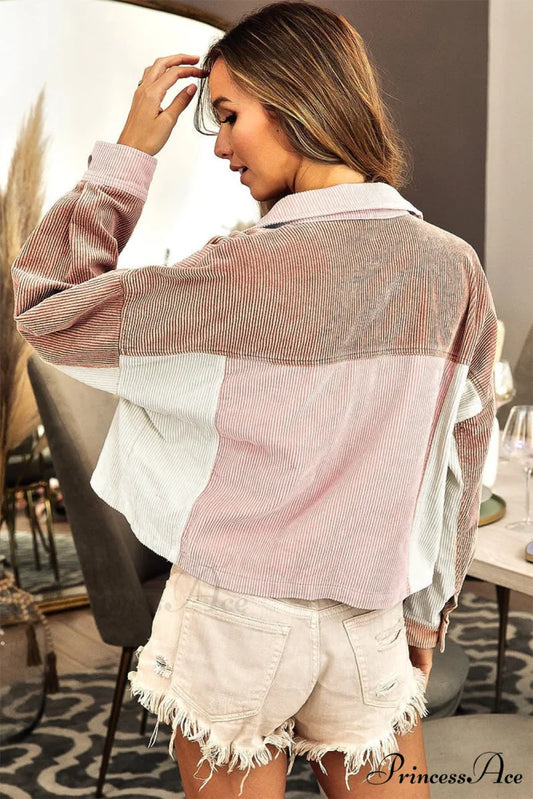 Color Chestnut Pale Corduroy - Block Vintage Jacket Patchwork