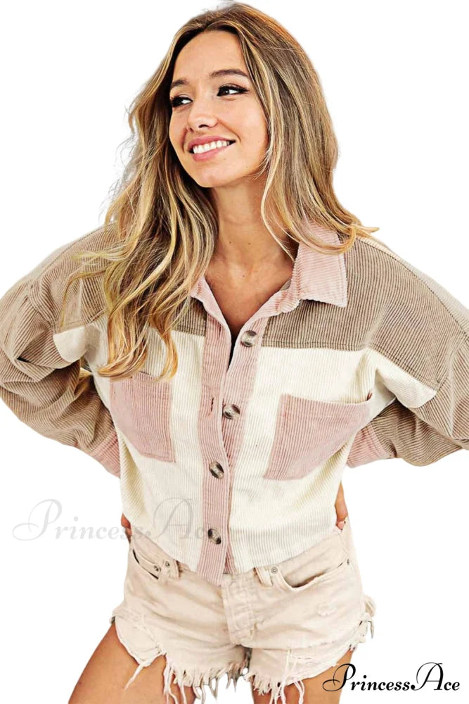 Color Chestnut Pale Corduroy - Block Vintage Jacket Patchwork