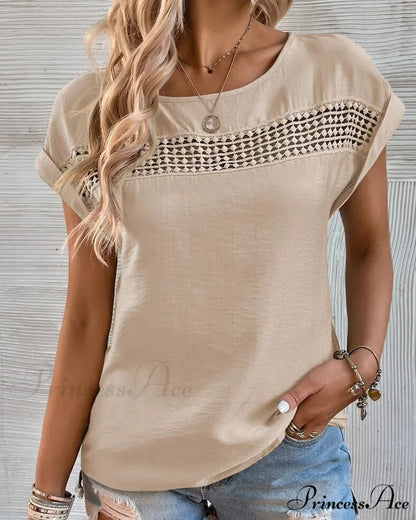 Color Cutout Solid T-shirt Khaki / S