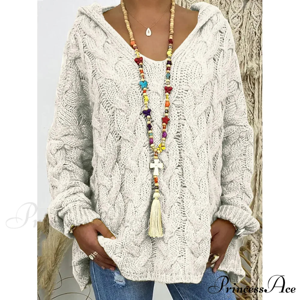 Color Knitted Solid Oversized Sweater Women’s Pullover Beige / S