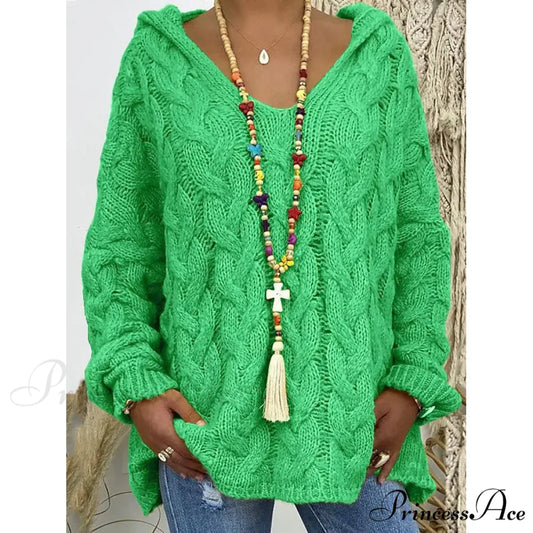 Color Knitted Solid Oversized Sweater Women’s Pullover Green / S