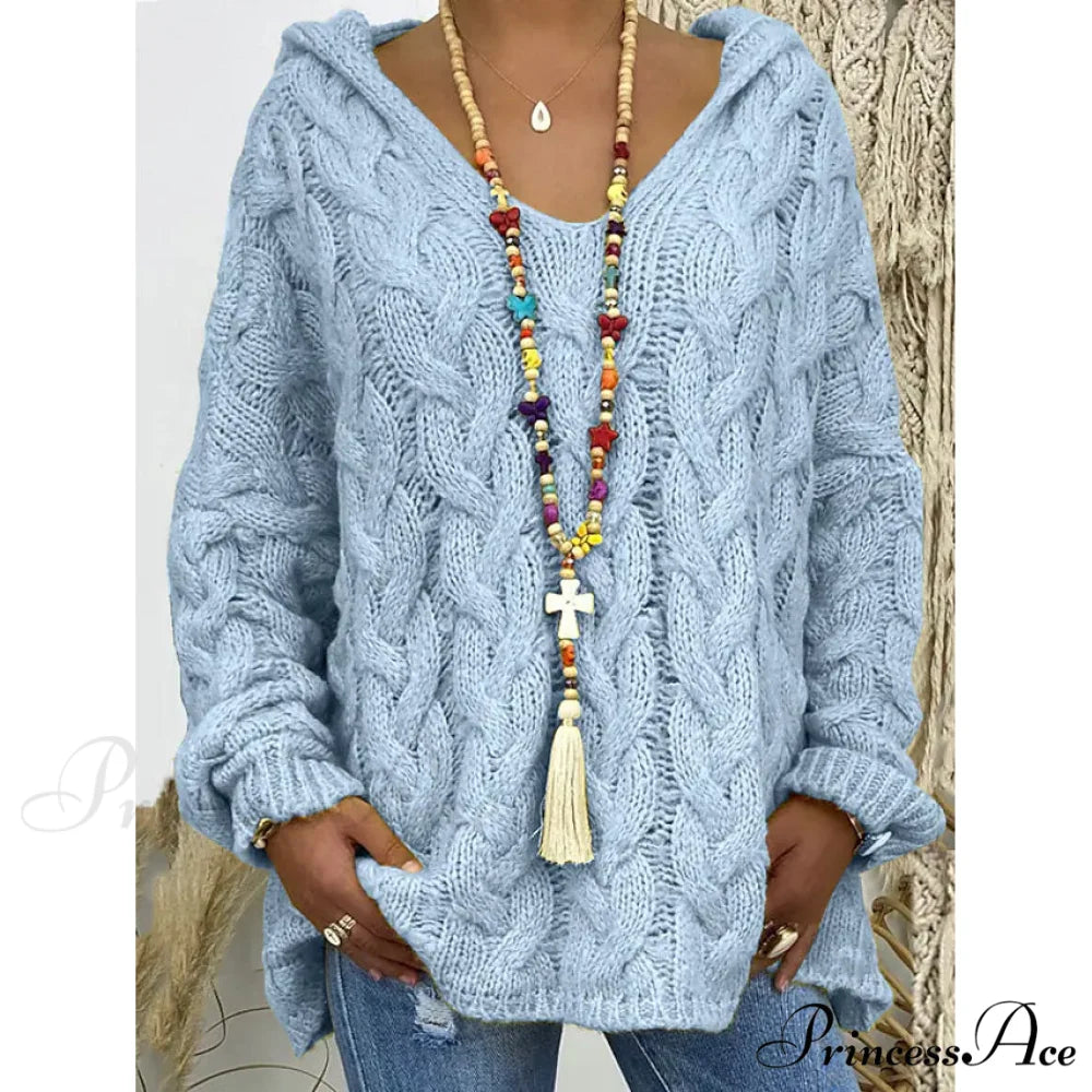 Color Knitted Solid Oversized Sweater Women’s Pullover Light Blue / S