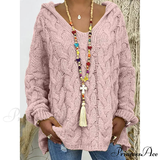 Color Knitted Solid Oversized Sweater Women’s Pullover Pink / S