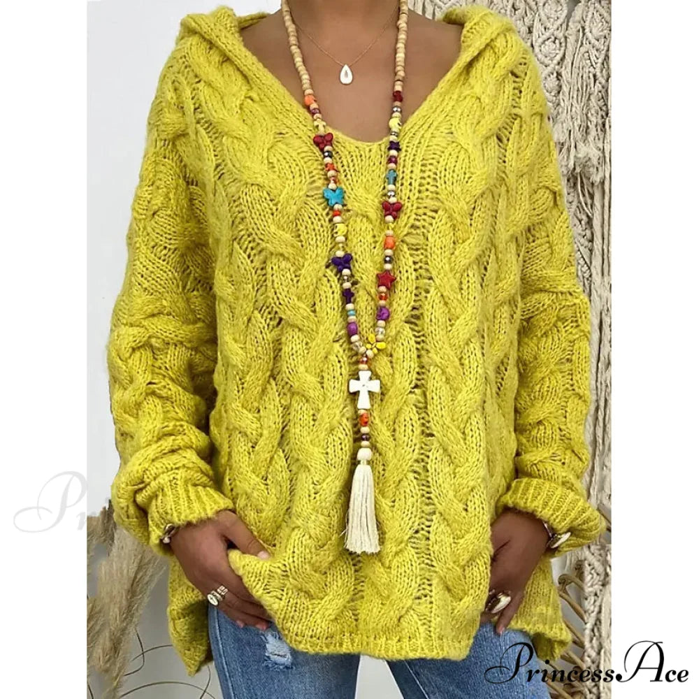 Color Knitted Solid Oversized Sweater Women’s Pullover Yellow / S