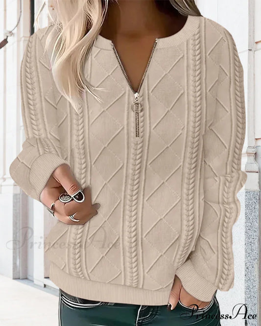 Color Solid Zippered Sweatshirt