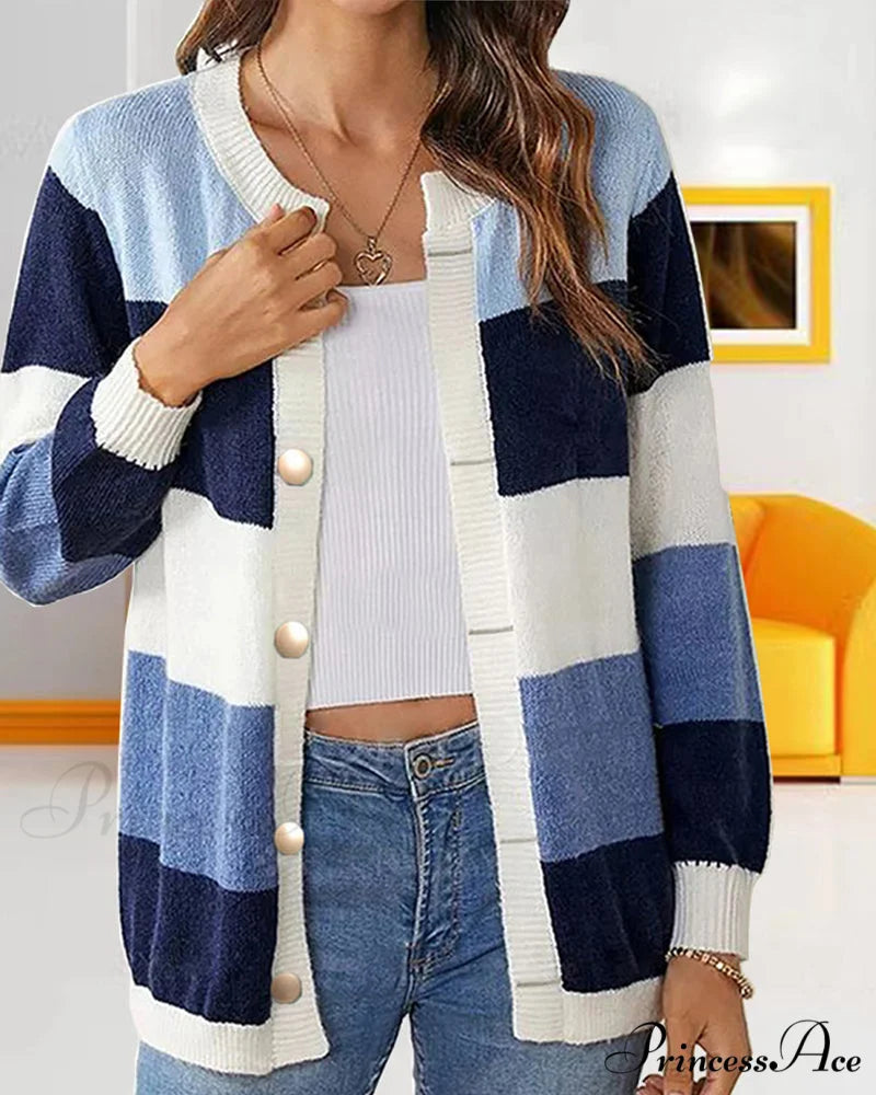 Colorblock for Cardigan Women Blue / S