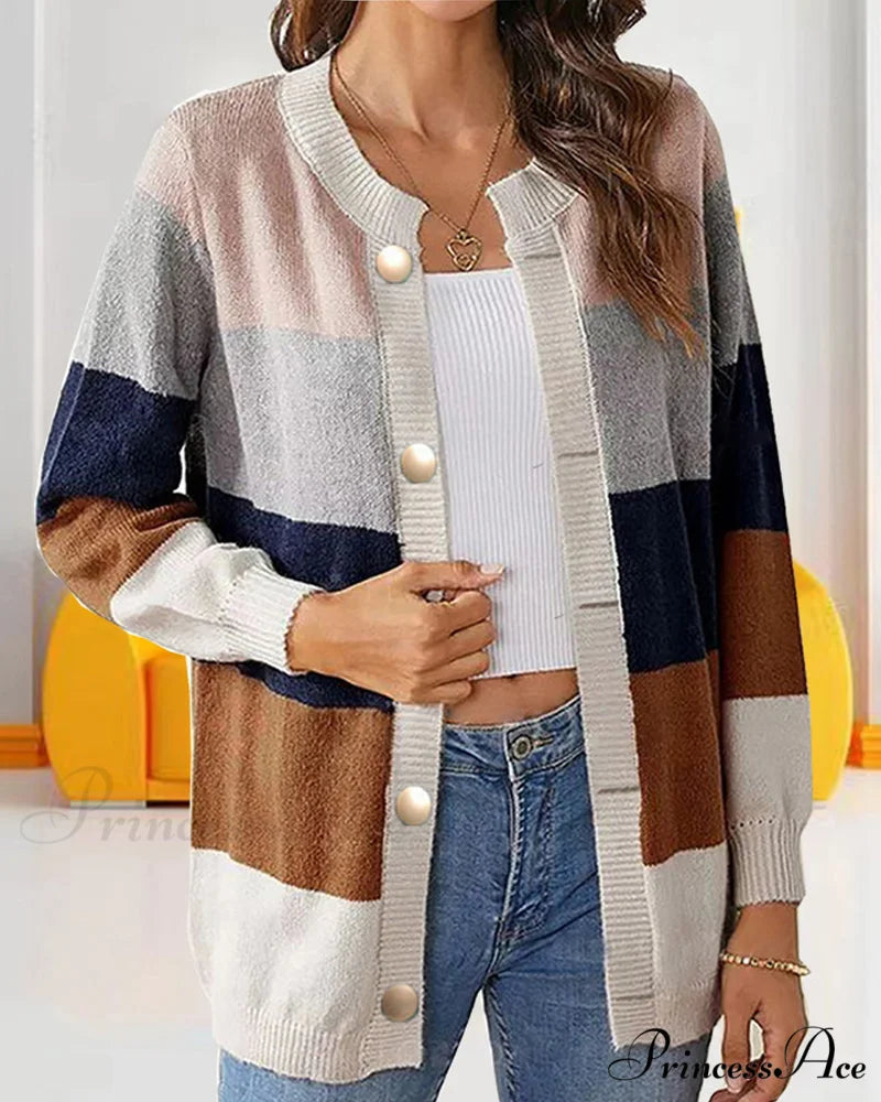 Colorblock for Cardigan Women Khaki / S