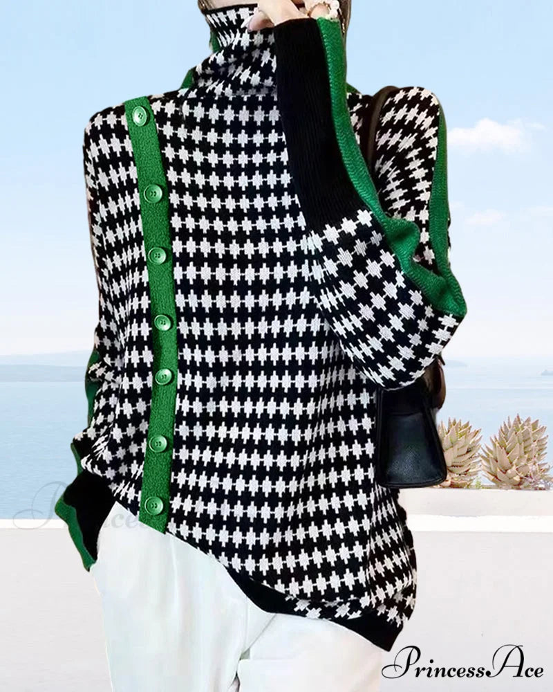 Colorblocked Neck High Pullover