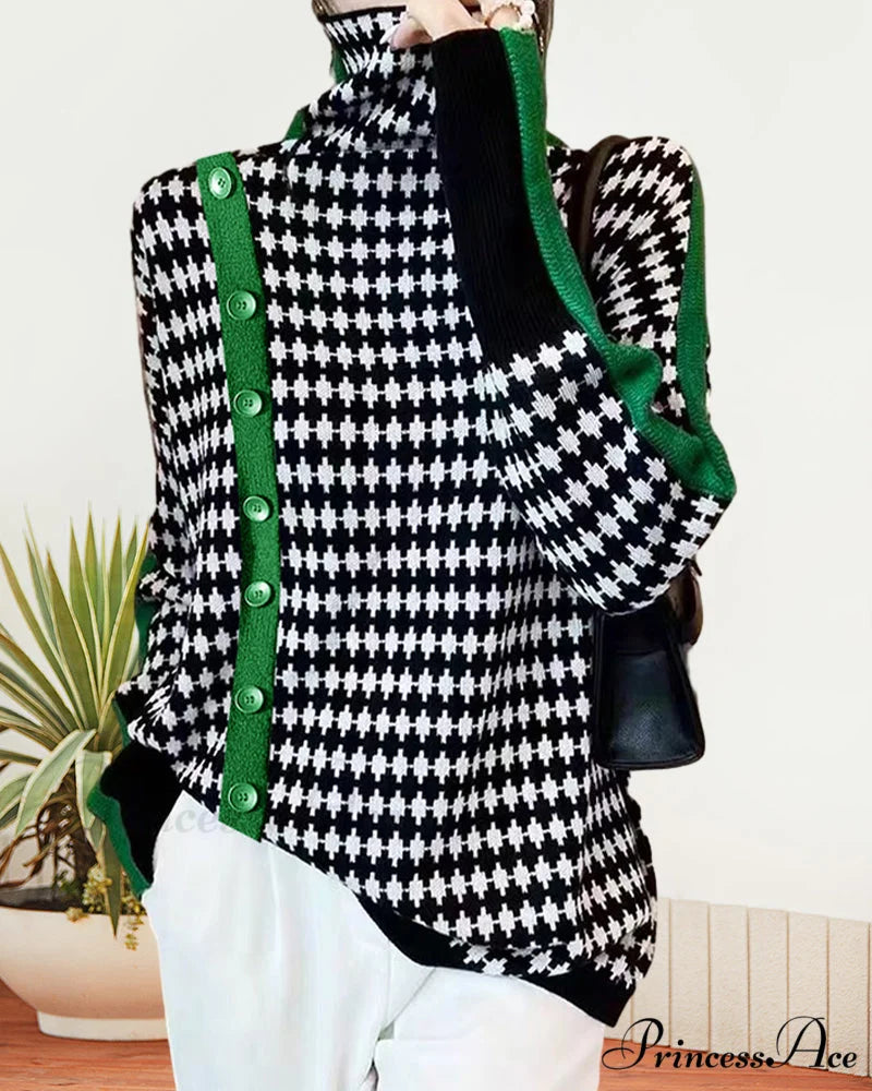 Colorblocked Neck High Pullover