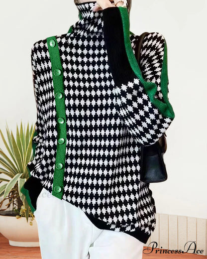 Colorblocked Neck High Pullover