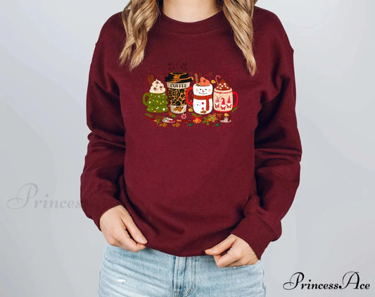 Colored Coffee Party Aesthetic Pure Cotton Jumper Graphic Christmas Hoodie burgundy / S Christmas Hoodies-L