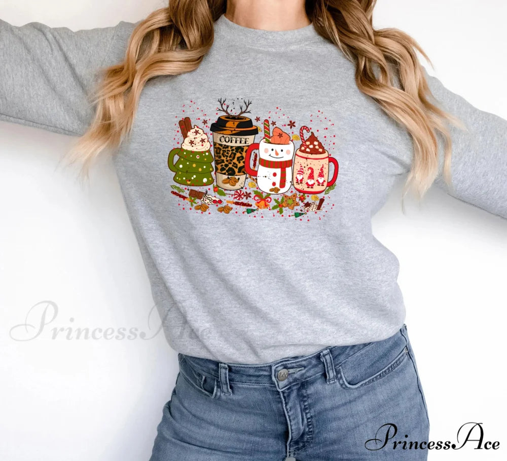 Colored Coffee Party Aesthetic Pure Cotton Jumper Graphic Christmas Hoodie Gray / S Christmas Hoodies-L