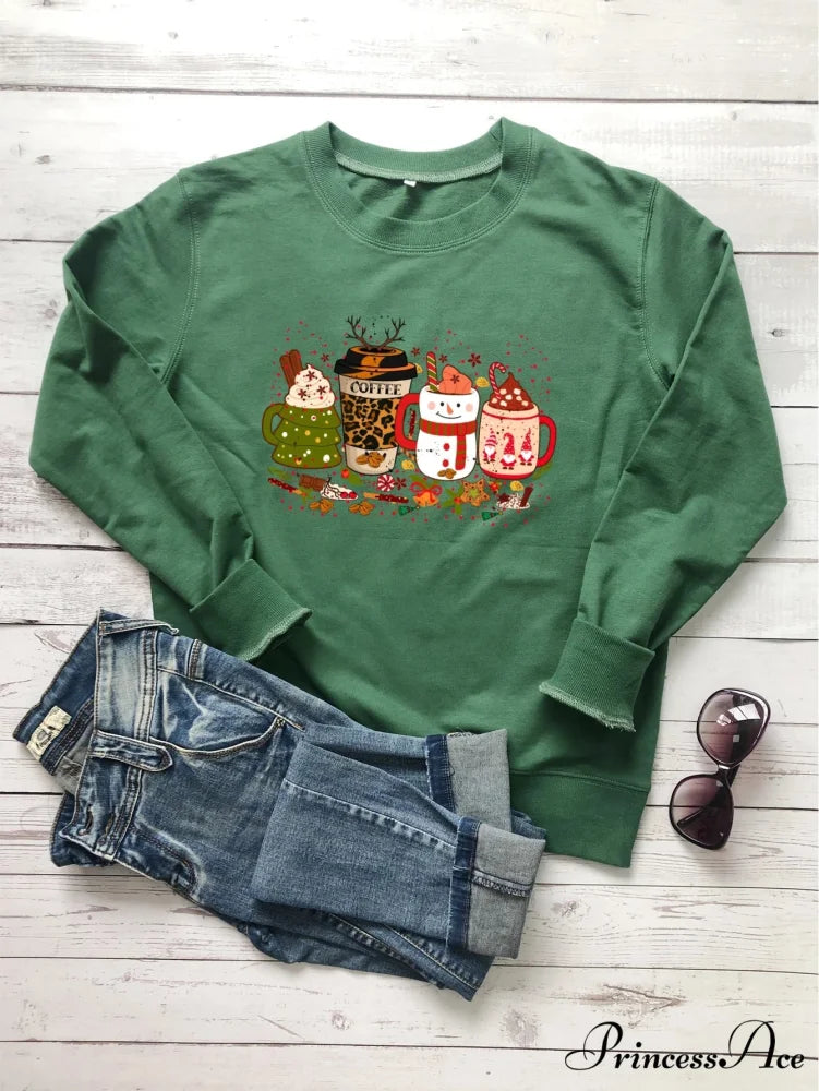 Colored Coffee Party Aesthetic Pure Cotton Jumper Graphic Christmas Hoodie Green / S Christmas Hoodies-L