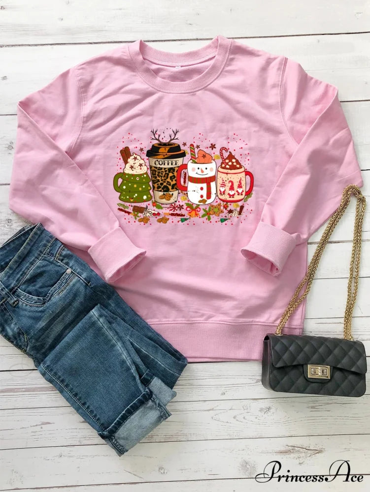 Colored Coffee Party Aesthetic Pure Cotton Jumper Graphic Christmas Hoodie Pink / S Christmas Hoodies-L