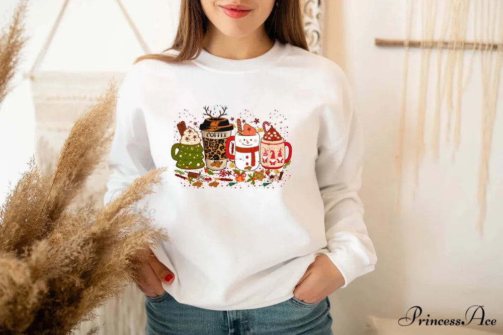 Colored Coffee Party Aesthetic Pure Cotton Jumper Graphic Christmas Hoodie White / S Christmas Hoodies-L