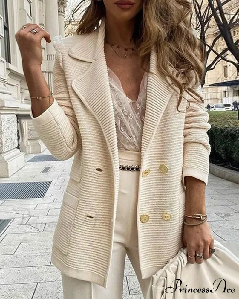 Colored Stylish Solid Jacket Beige / S