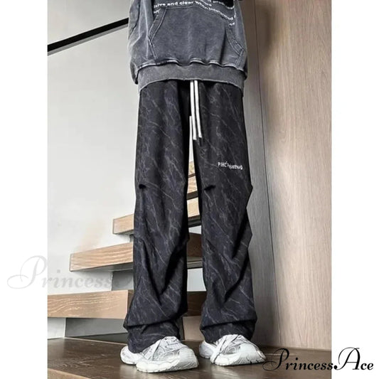 Colorful Corduroy Wide Leg Trousers Black / S pants-241228