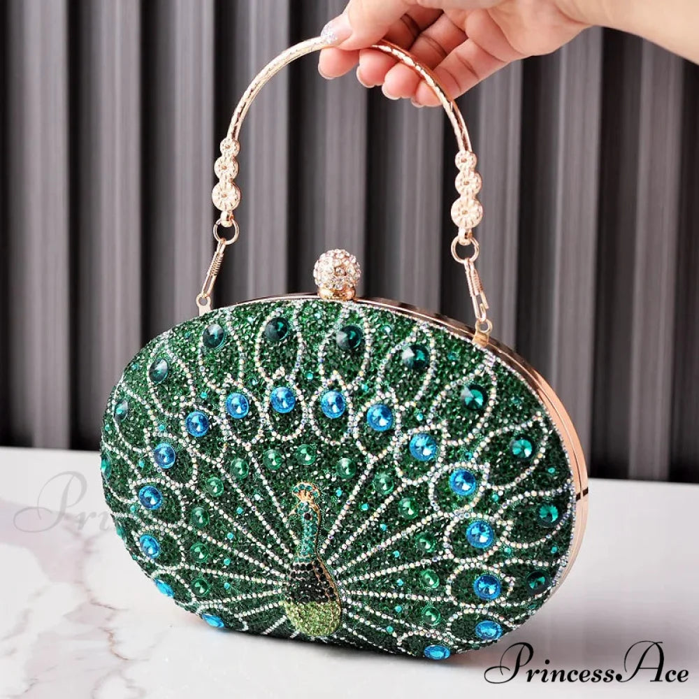 Colorful Design Gemstone Night Rhinestone Shoulder Clutch Bag Green clutchbag-250126