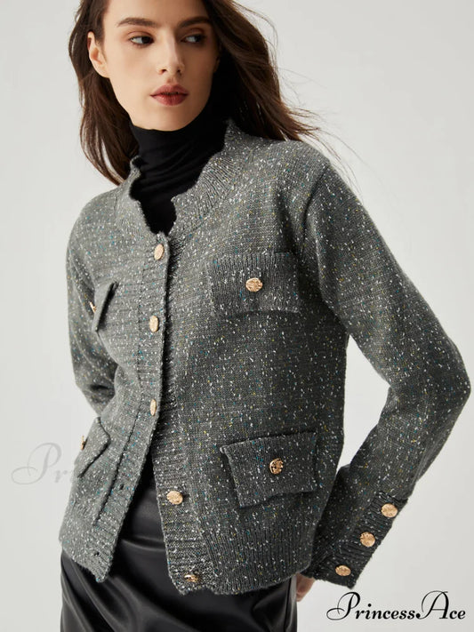 Colorful Dot Knit Trendy Metallic Button Cardigan Light Grey / S