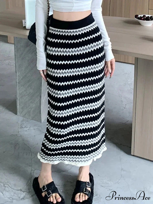 Colorful Elegant A-line Slim Fashion Black Chic Autumn Winter Midi Skirt Black / One Size