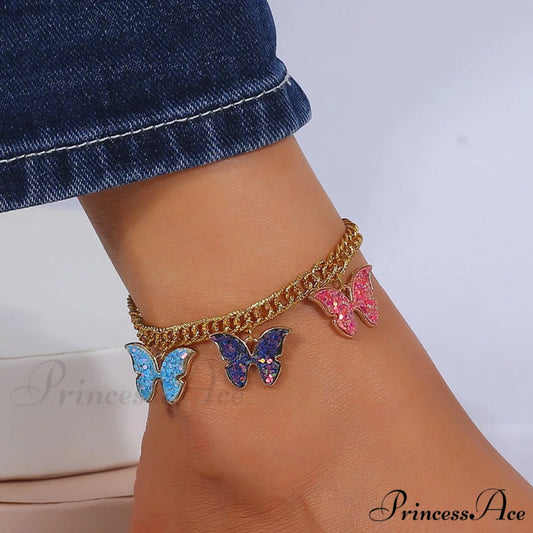 Colorful Enamel Butterfly Pendant Anklet
