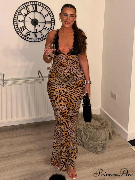 Colorful Floral Chiffon Holiday Dress Leopard / S vacationdress-250223