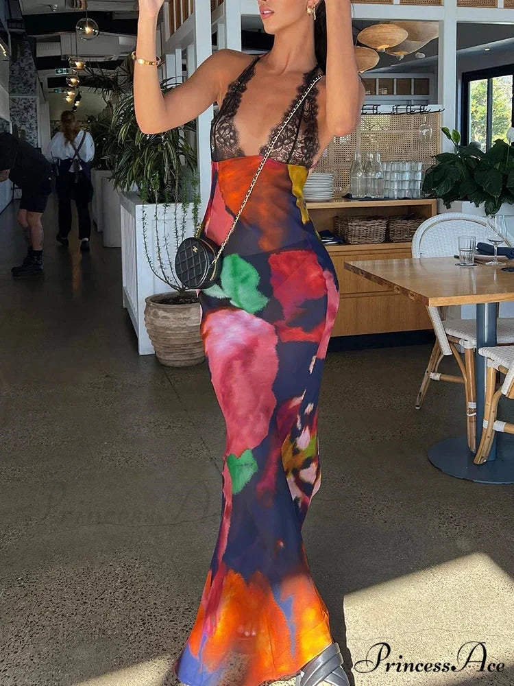 Colorful Floral Chiffon Holiday Dress red / S vacationdress-250223