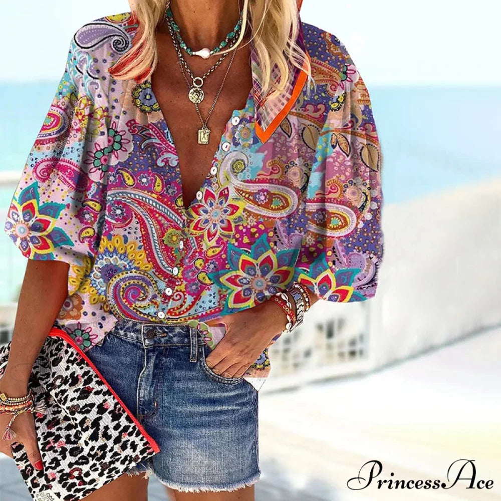 Colorful in Abstract Blouse Design Design Multicolor / S