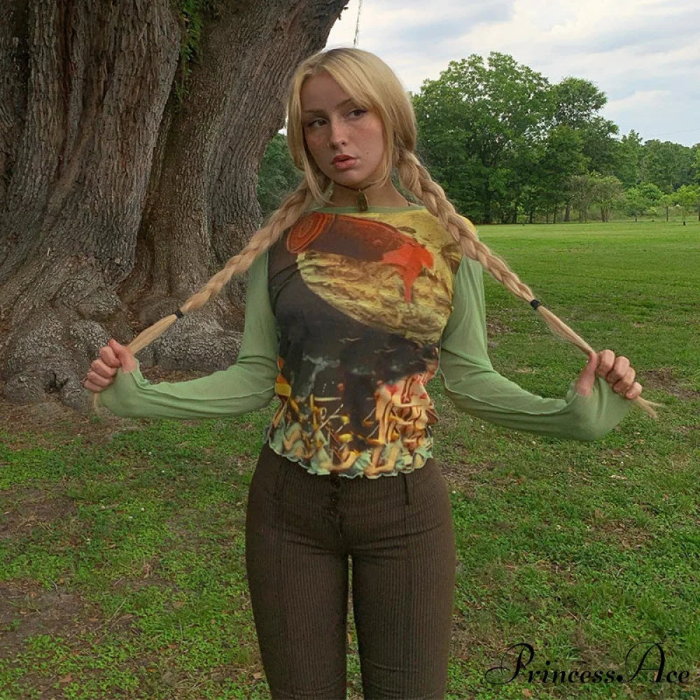 Colorful Kawaii Graphic Print T-shirt