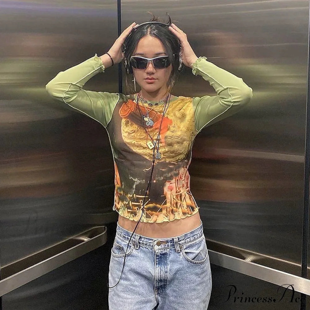 Colorful Kawaii Graphic Print T-shirt