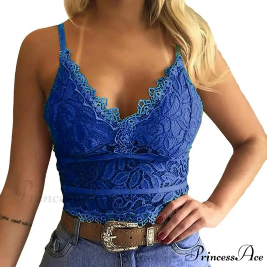 Colorful Lace V-Neck Camisole Plus Size Bralette Vest Blue / S croptop-250126