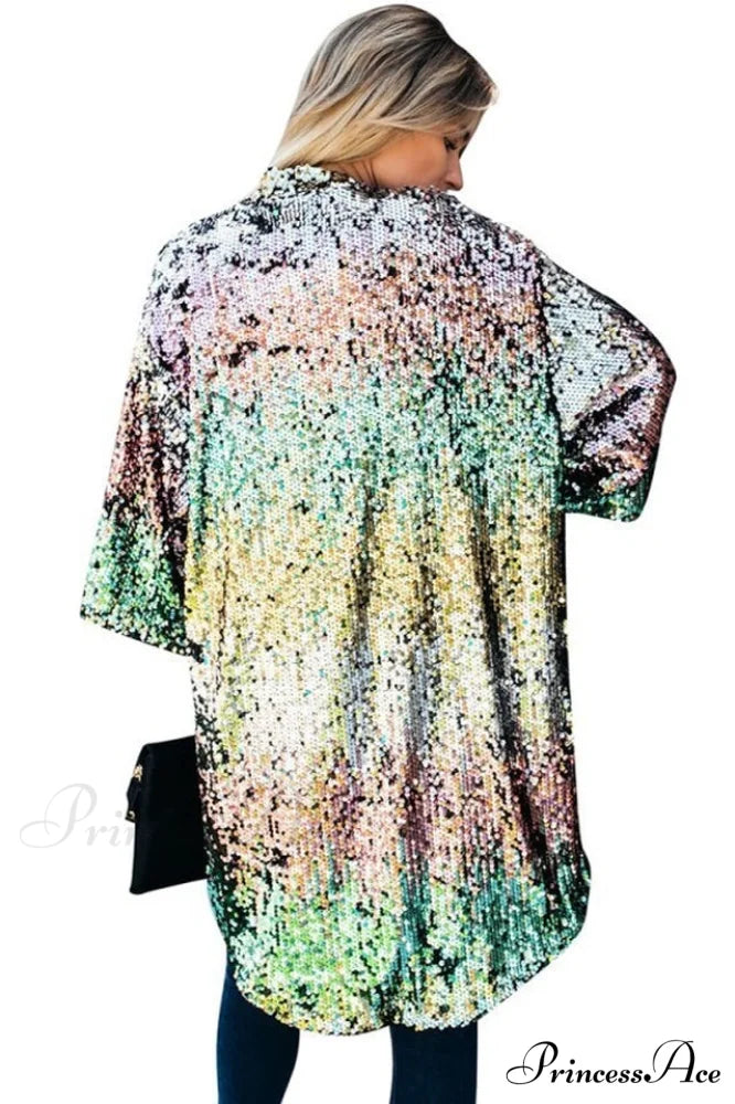 Colorful Mid-Length Stylish Sequin Cardigan