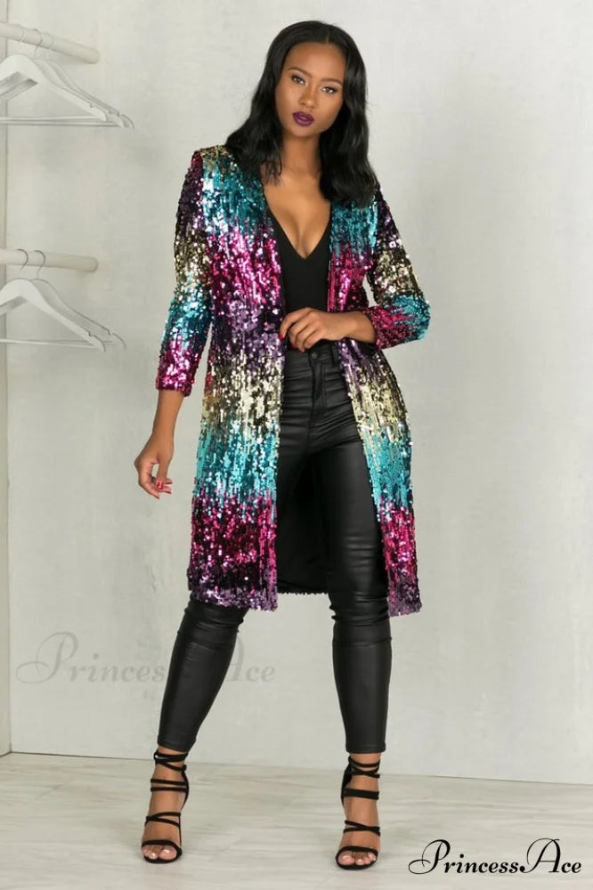 Colorful Mid-Length Stylish Sequin Cardigan S / 2#