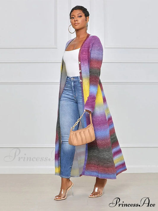 Colorful Panel Cut Out Modern Knit Midi Dress - Stripe