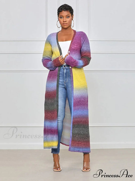 Colorful Panel Cut Out Modern Knit Midi Dress - Stripe Multicolor / M