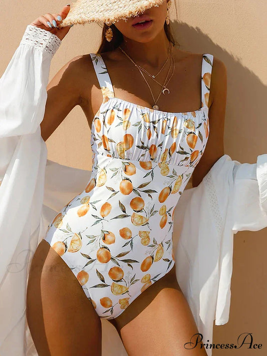 Colorful Pattern Bandeau Slimming Swimsuit One Piece WHITE / S onepiece-250223