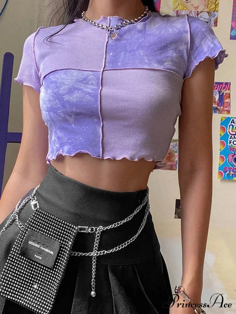 Colorful Sequin Patch Cropped Blouse PURPLE / S croptop-250223