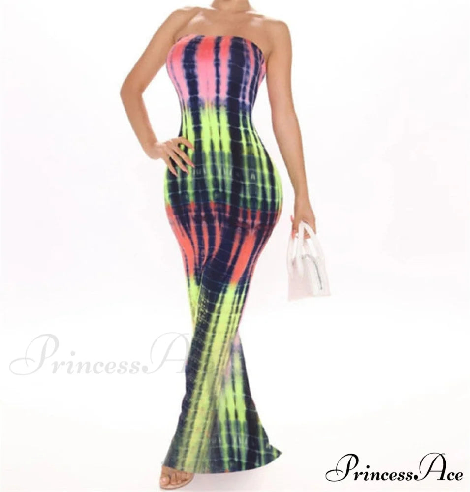 Colorful Strapless Maxi Bodycon Dress green / S