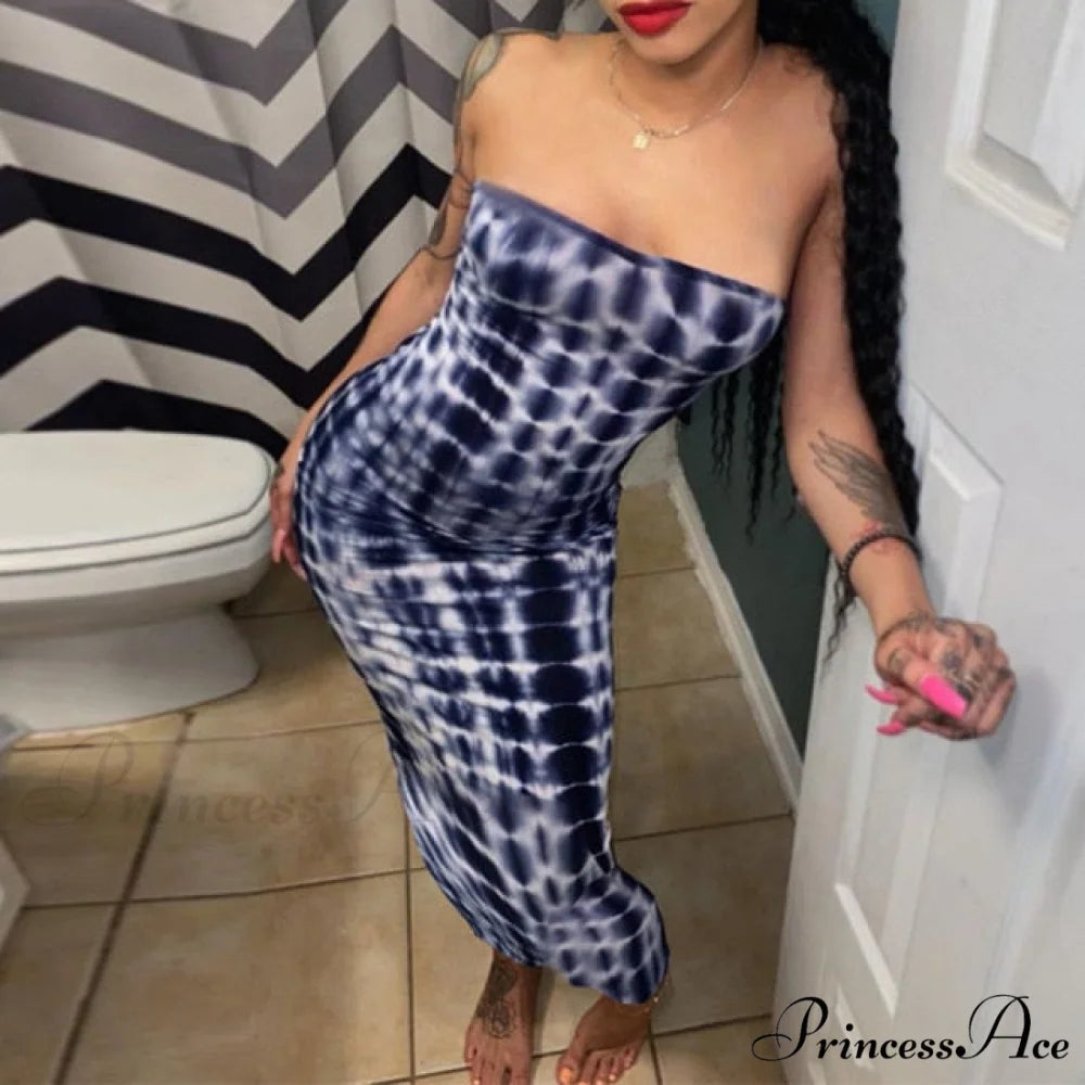 Colorful Strapless Maxi Bodycon Dress snake pattern / S