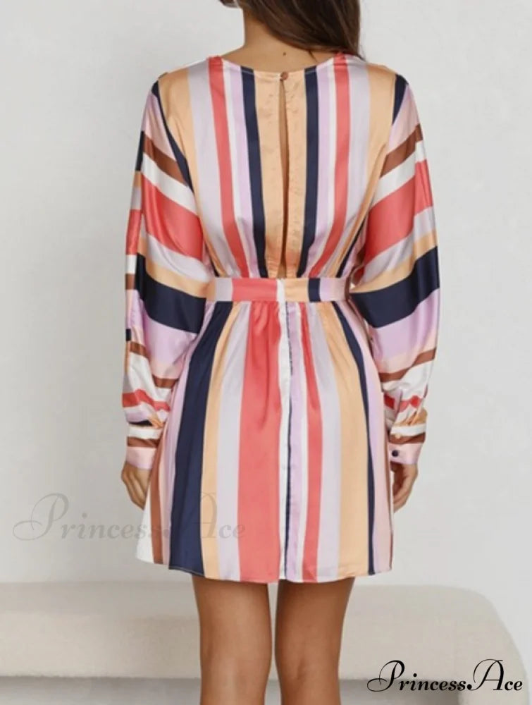 Colorful Striped Short Flare Mini Dress for Women