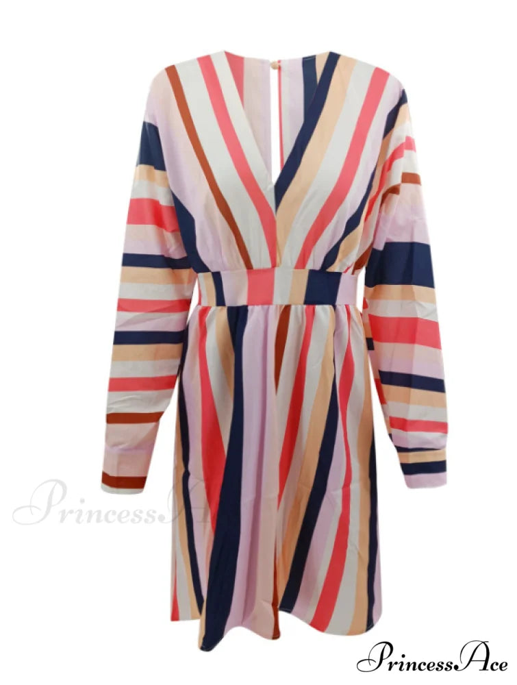 Colorful Striped Short Flare Mini Dress for Women