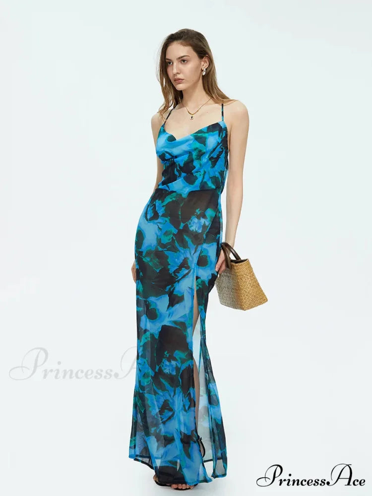 Colorful Suspender Open-Back Flower Dress floraldress-250126