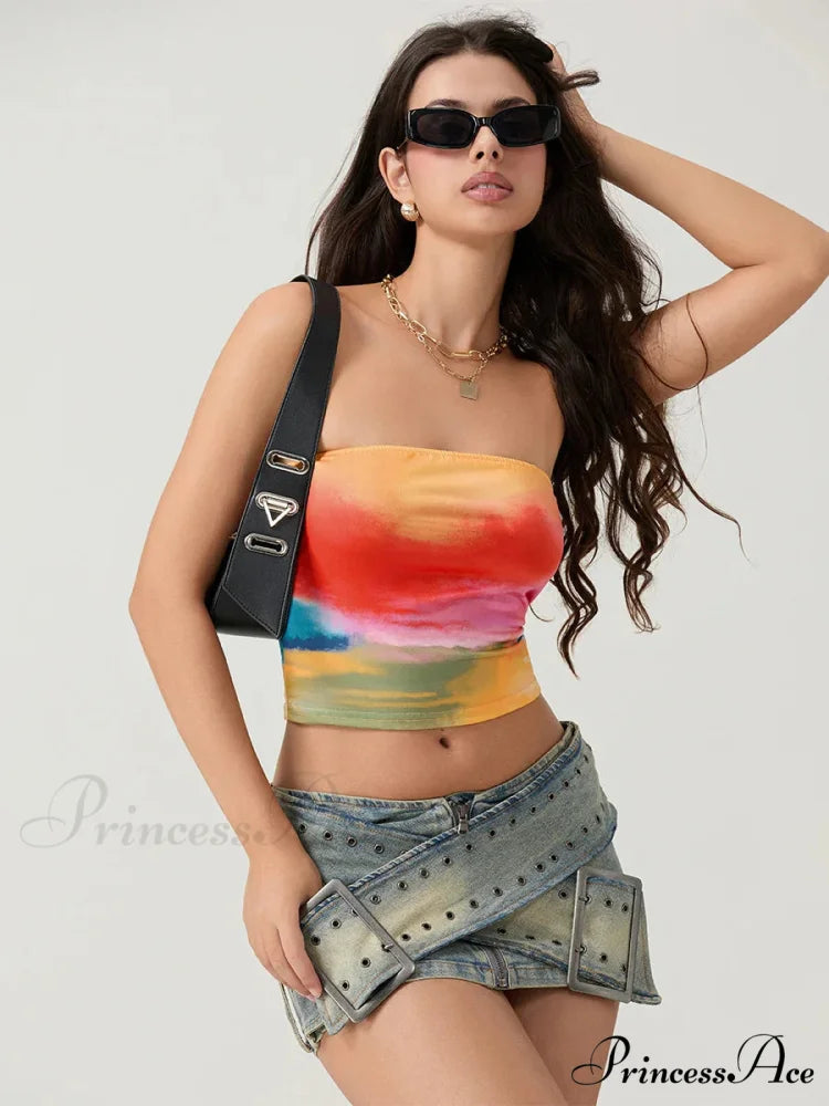 Colorful Wrap Bandeau Sleeveless Off-the-shoulder Tube Top croptop-250126