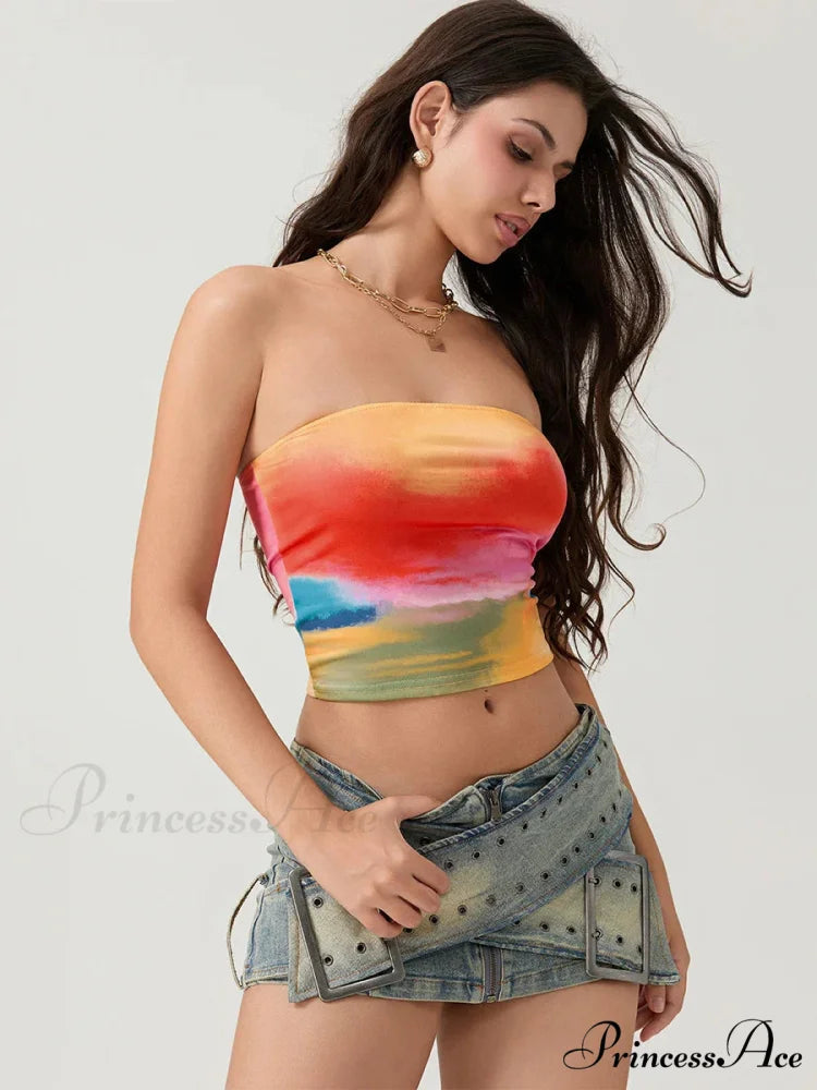 Colorful Wrap Bandeau Sleeveless Off-the-shoulder Tube Top croptop-250126