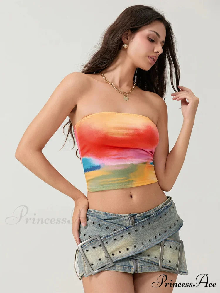 Colorful Wrap Bandeau Sleeveless Off-the-shoulder Tube Top croptop-250126