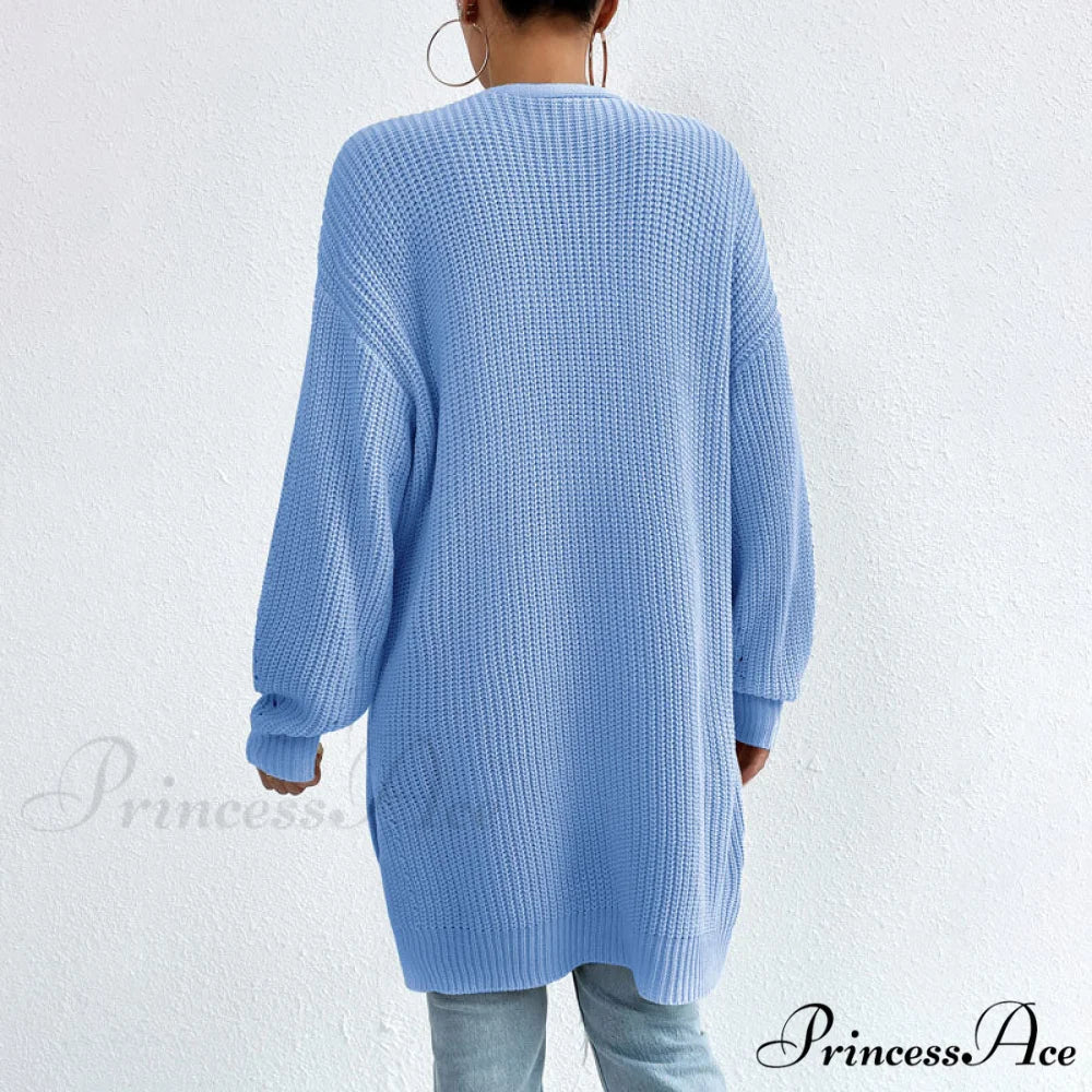 Colour Knitted Solid Cardigan