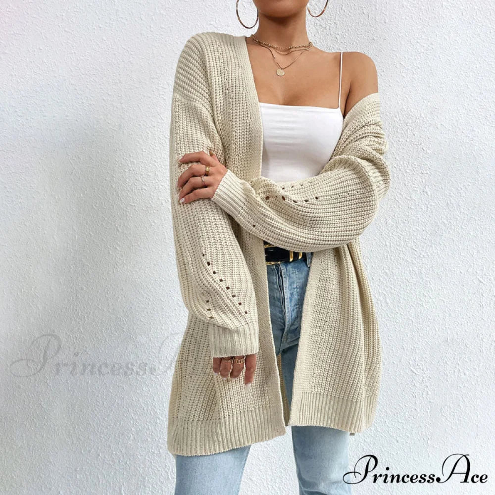 Colour Knitted Solid Cardigan Apricot / S