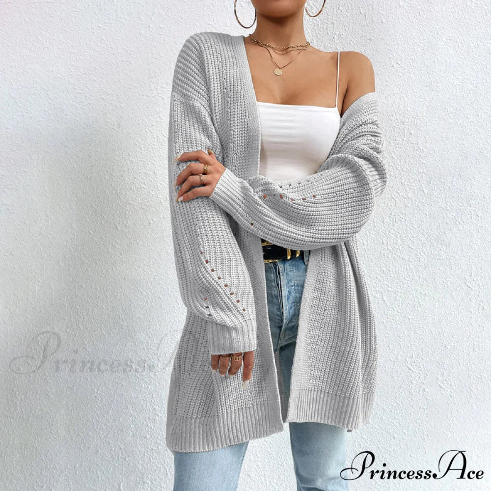 Colour Knitted Solid Cardigan Gray / S