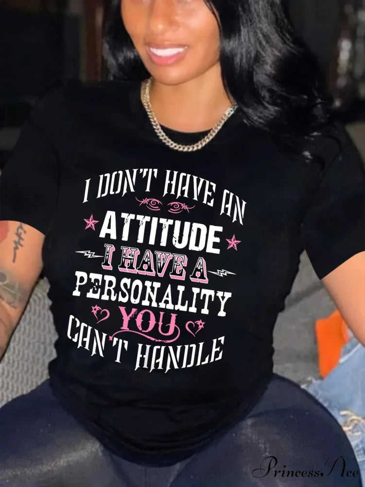 Comfy Alphabet Stretchy & Easy-Care Short Sleeve Crew Neck Tee Summer Chic Top for Women T-shirt BLACK / S